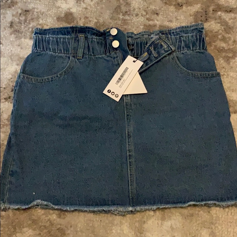 High Waist Paper Bag Denim Skirt